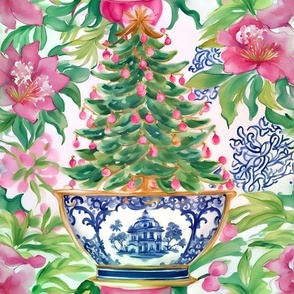 Christmas tree in chinoiserie jar