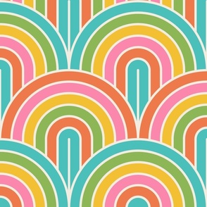 Large scale / Retro rainbow arches / bright preppy fun multicolored simple curves in blue green yellow orange and pink / colorful cheerful bold minimalism arcs modern happy geometric kids nursery