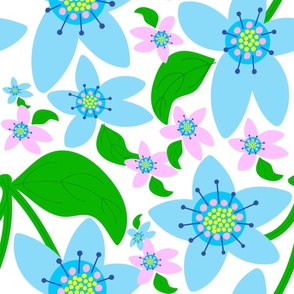Big Ditzy Pattern in Pink And Turquoise Cute Retro Scandi Modern Alps Mountain Floral Repeat Pattern