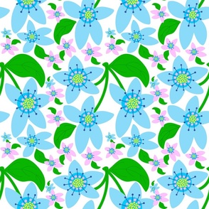 Mini Ditzy Pattern in Pink And Turquoise Cute Retro Scandi Modern Alps Mountain Floral Fun Pattern