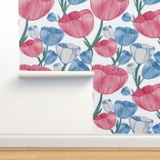 Watercolor Dutch Tulips Red, White and Blue