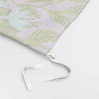 Dainty Flowers - Light Blue with Chartreuse Leaves on Pink Background - Large