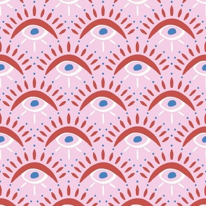 Evil Eye Scallops/red pink blue/large