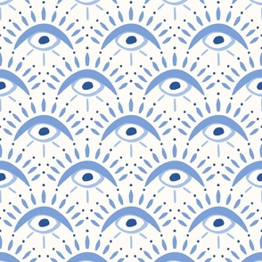 Evil Eye Scallops/blue and light cream/large