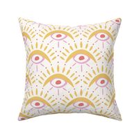 Evil Eye Scallops/yellow and pink/large