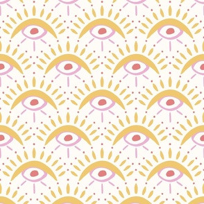 Evil Eye Scallops/yellow and pink/large