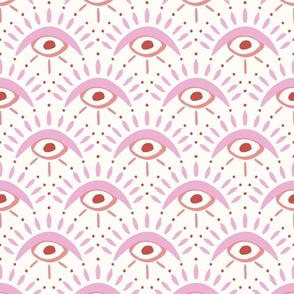 Evil Eye Scallops/pink on light cream/large