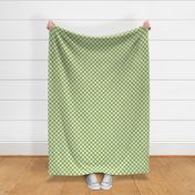 Small scale / Retro green and beige checkerboard 1 inch squares / Vintage 60s geometric kitchen tiles / picnic checks grid pear apple green on warm light creamy ivory / bright bold 70s monochromatic fresh spring blender