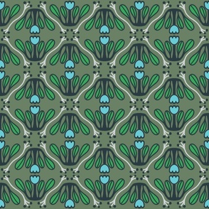 bold geometric floral tulips - greens and cyans SMALL