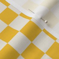 Small scale / Retro yellow and beige checkerboard 1 inch squares / Vintage 60s geometric kitchen tiles / happy picnic checks grid on warm light creamy ivory / fun bright bold 70s monochromatic rich summer blender