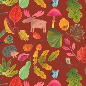 Autumn Woodland animals - terracotta - Large