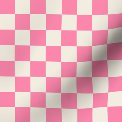 Small scale / Retro pink and beige checkerboard 1 inch squares / Vintage 60s geometric kitchen tiles / cute picnic checks grid on warm light creamy ivory / happy rose classic 70s monochromatic girly valentines candy blender
