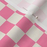 Small scale / Retro pink and beige checkerboard 1 inch squares / Vintage 60s geometric kitchen tiles / cute picnic checks grid on warm light creamy ivory / happy rose classic 70s monochromatic girly valentines candy blender