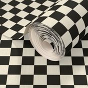 Small scale / Retro black and beige checkerboard 1 inch squares / Vintage 60s kitchen tiles / dark picnic checks grid on warm light off white creamy ivory / bold classic 70s auto car sports racing flag blender