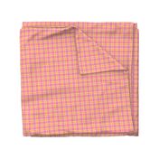 Small scale / Pink and yellow double plaid tartan / Happy warm candy fuchsia vintage stripes 60s windowpane picnic checks retro square grid / minimal classic 70s vichy caro lines fun fresh rose girly summer blender