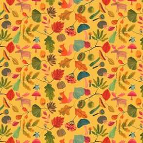 Autumn Woodland animals - mustard - medium