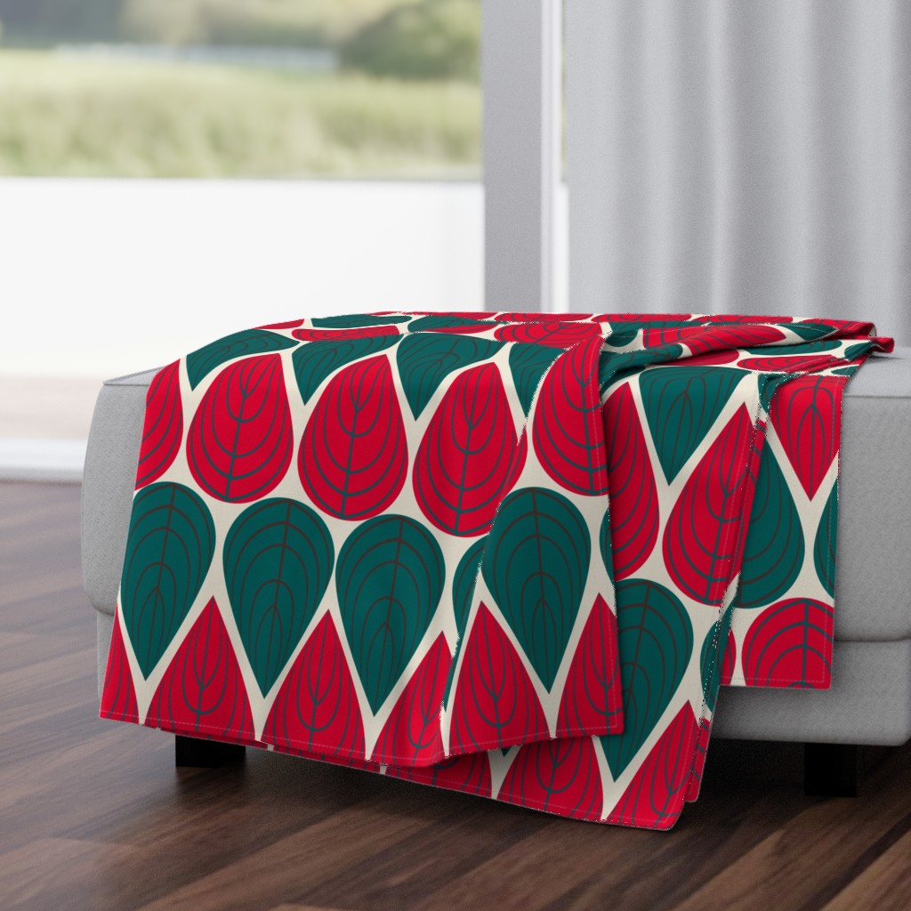 Mid Century Modern Leaves Red and Green