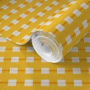 Small scale / Horizontal beige squares on yellow stripes / Modern simple minimal checks in light creamy ivory and bright orange happy sunny lines / cute preppy fun kids nursery retro summer blender