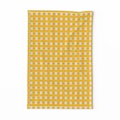 Small scale / Horizontal beige squares on yellow stripes / Modern simple minimal checks in light creamy ivory and bright orange happy sunny lines / cute preppy fun kids nursery retro summer blender