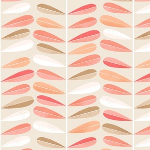 Large | colorful fern stems in pink, peach and khaki green on beige 
