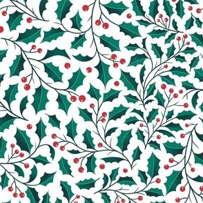 Medium | Christmas floral Holly berries on White