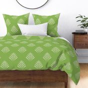 Large scale / Green and beige block print palm leaves / Warm light creamy ivory palm leaf fronds on calming monochrome retro fresh apple pear green / minimal modern fan florals tropical Indian spring motifs blender