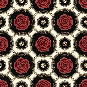 Gold Chain and Bead Roses in Burgundy and Black on Ivory - Coordinate
