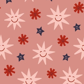 Pink and red smiling stars 