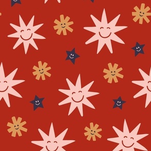 Cute smiling stars red