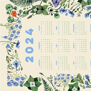 Floral Garden - 2024 Calendar for plant enthusiasts (beige background, blue details)