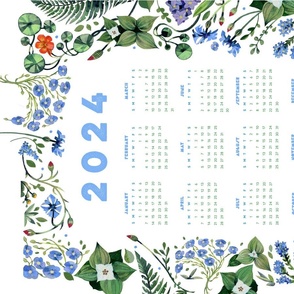 Floral Garden - 2024 Calendar for plant enthusiasts (white background, blue details)