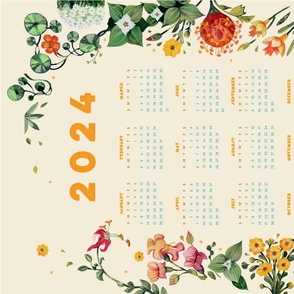 Floral Garden - 2024 Calendar for plant enthusiasts (beige background, orange red details)