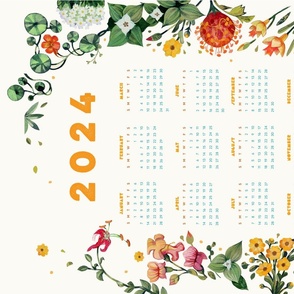 Floral Garden - 2024 Calendar for plant enthusiasts (white background, orange red details)