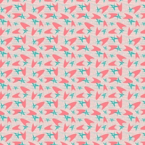 50s retro mod stars and boomerangs in pink and teal