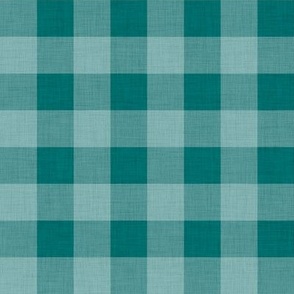 Night Swim Green- Gingham- Extra Large- 1 Inch- Buffalo Plaid- Vichy Check- Emerald Checked- Linen Texture- Cozy Cottage- Cottagecore- Winter- Teal
