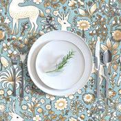 Nature's Embrace - on French Blue-Linen Wallpaper 