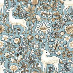 Nature's Embrace - on French Blue-Linen Wallpaper 