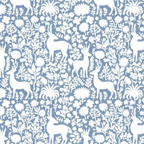 Nature's Embrace - on Solid- White-Chambray Blue Linen Wallpaper 