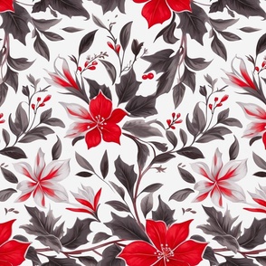 Open Floral Flower and Leaf in red grey (large scale)
