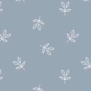 Fresh leaves of spring - minimalist boho style springtime garden in white on moody blue