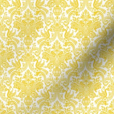 1910 Vintage Rococo Dragon and Vase Damask in Saffron Yellow - Coordinate