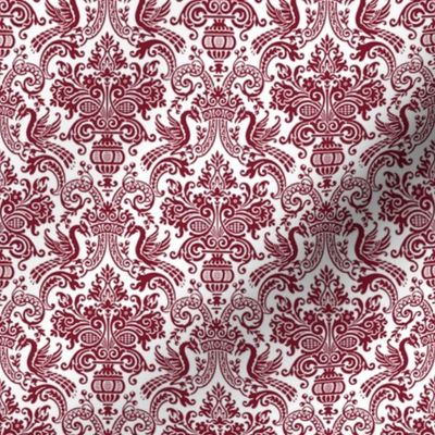 1910 Vintage Rococo Dragon and Vase Damask in Burgundy - Coordinate