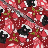 Cute Black Pug Christmas stocking red fabric