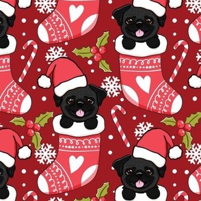 Pug Christmas Wrapping Paper - Black