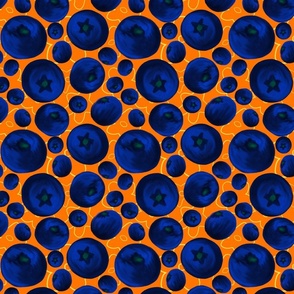 Blueberry fruit pop-art  in purple and orange with texture