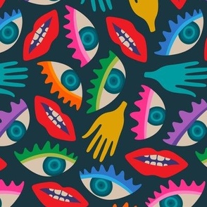 DISEMBODIED Surrealism Eyes Mouth Lips Hands in Rainbow Brights - SMALL Scale - UnBlink Studio by Jackie Tahara