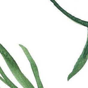 xl - Tropical jungle airy palm leaves - watercolor green on white