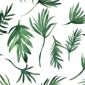 medium - Tropical jungle airy palm leaves - watercolor green on white