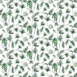 micro - Tropical jungle airy palm leaves - watercolor green on white