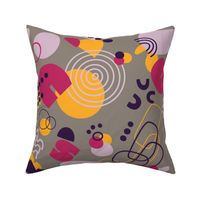 Geometric surrealist modern in purple, magenta, yellow, orange with texture